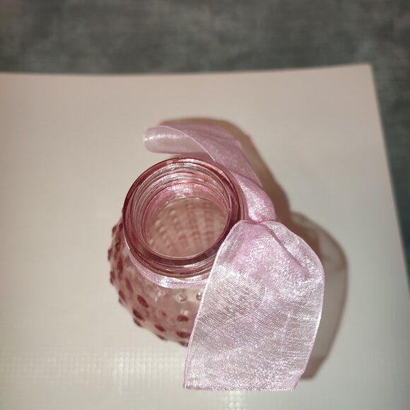 Pink Glass Vase Polka Dots Ribbon Boho Baby Pink Doll Color Vintage - Picture 5 of 6